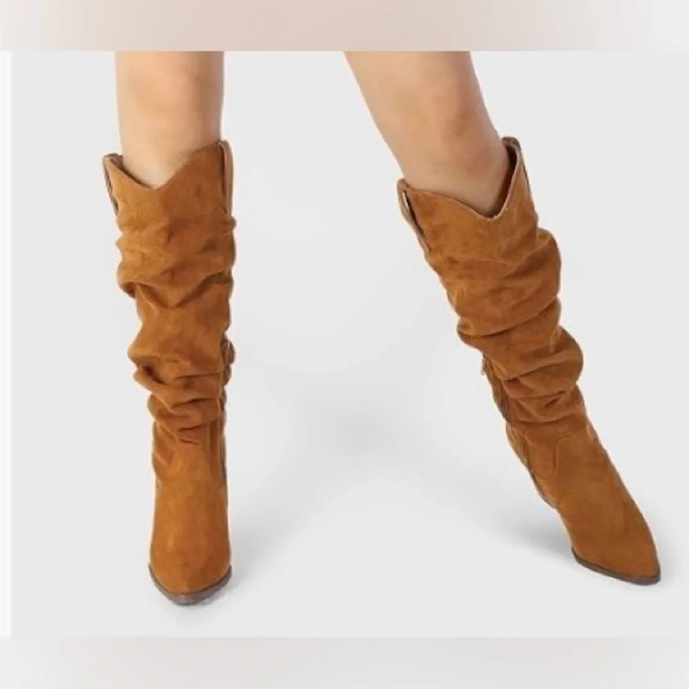 Women's Slouchy Mid-Calf Tan Faux Suede Boot Size 7